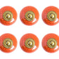 Set of Six Coral And Gold Ceramic Drawer Pull Knobs