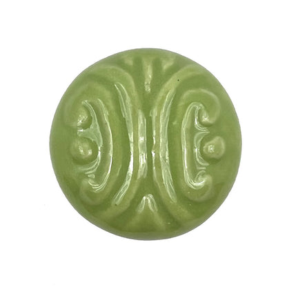 Set of Six Green Mushroom Knob Embossed Ceramic Drawer Pull Knobs