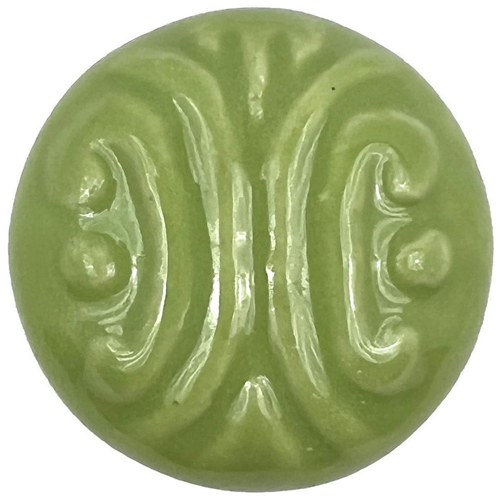 Set of Six Green Mushroom Knob Embossed Ceramic Drawer Pull Knobs