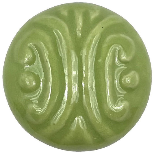 Set of Six Green Mushroom Knob Embossed Ceramic Drawer Pull Knobs