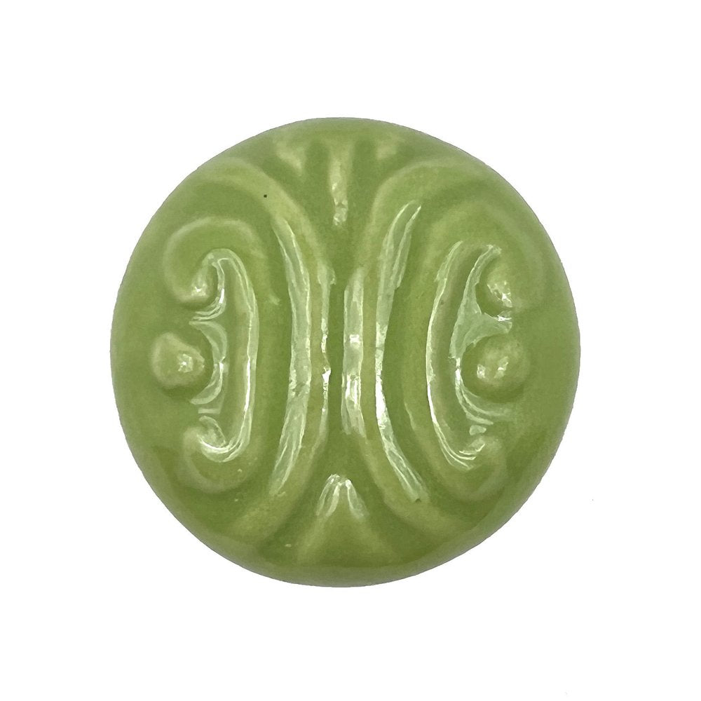 Set of Six Green Mushroom Knob Embossed Ceramic Drawer Pull Knobs