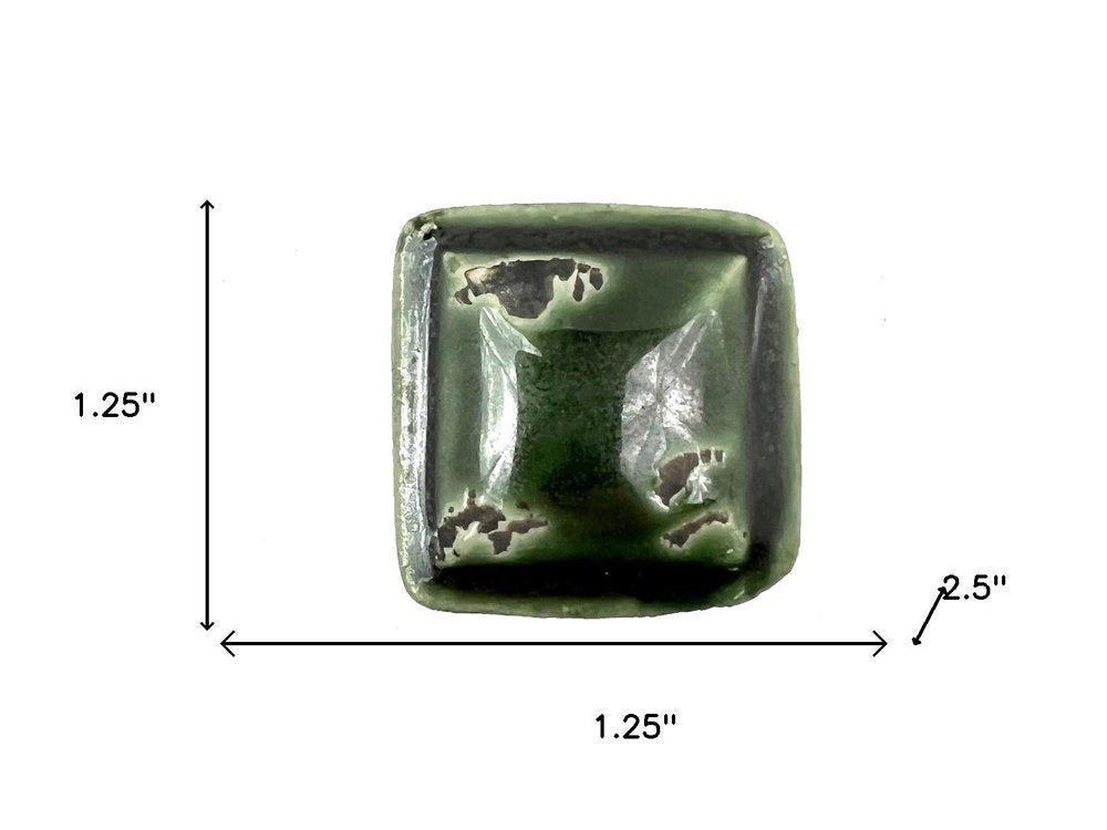 Set of Six Green Square Knob Ceramic Drawer Pull Knobs