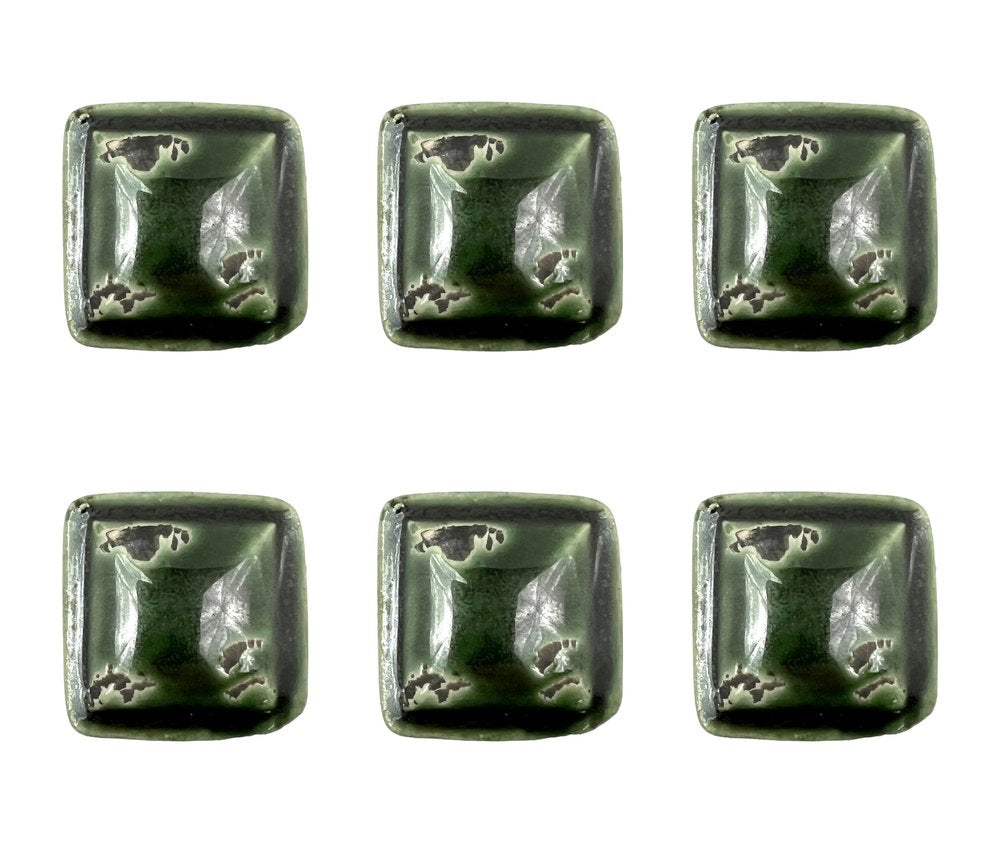 Set of Six Green Square Knob Ceramic Drawer Pull Knobs