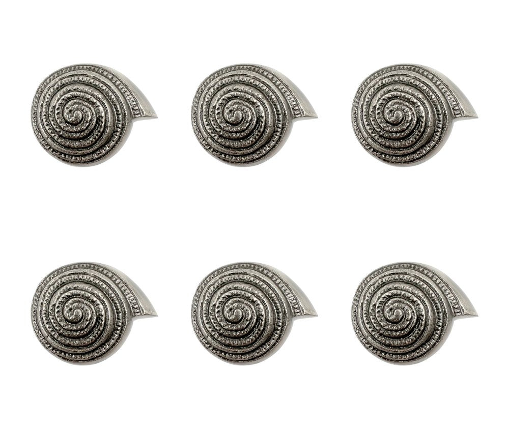 Set of Six Silver Novelty Knob Seashell Cast Aluminum Drawer Pull Knobs