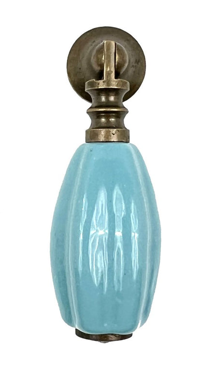 Set of Six Aqua And Brown Oval Knob Ceramic Drawer Pull Knobs