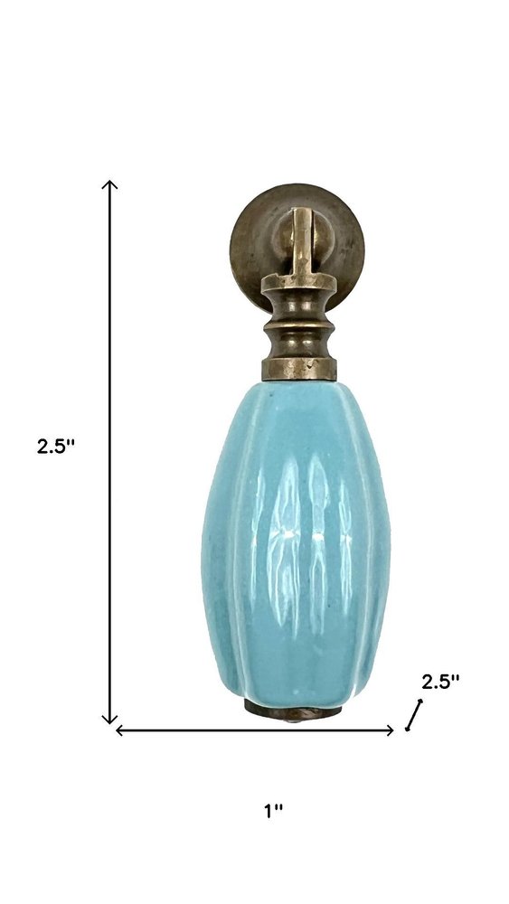 Set of Six Aqua And Brown Oval Knob Ceramic Drawer Pull Knobs