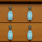 Set of Six Aqua And Brown Oval Knob Ceramic Drawer Pull Knobs