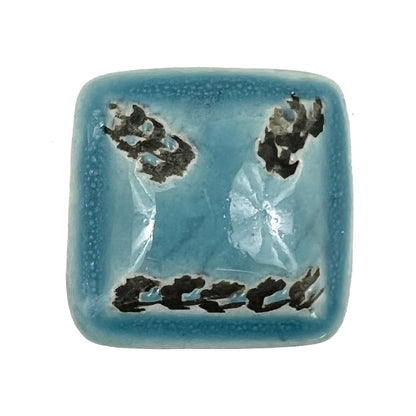 Set of Six Teal Square Knob Ceramic Drawer Pull Knobs