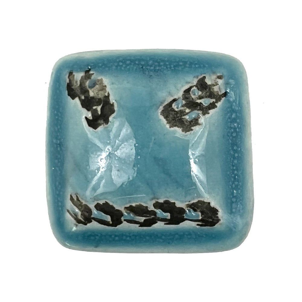 Set of Six Teal Square Knob Ceramic Drawer Pull Knobs