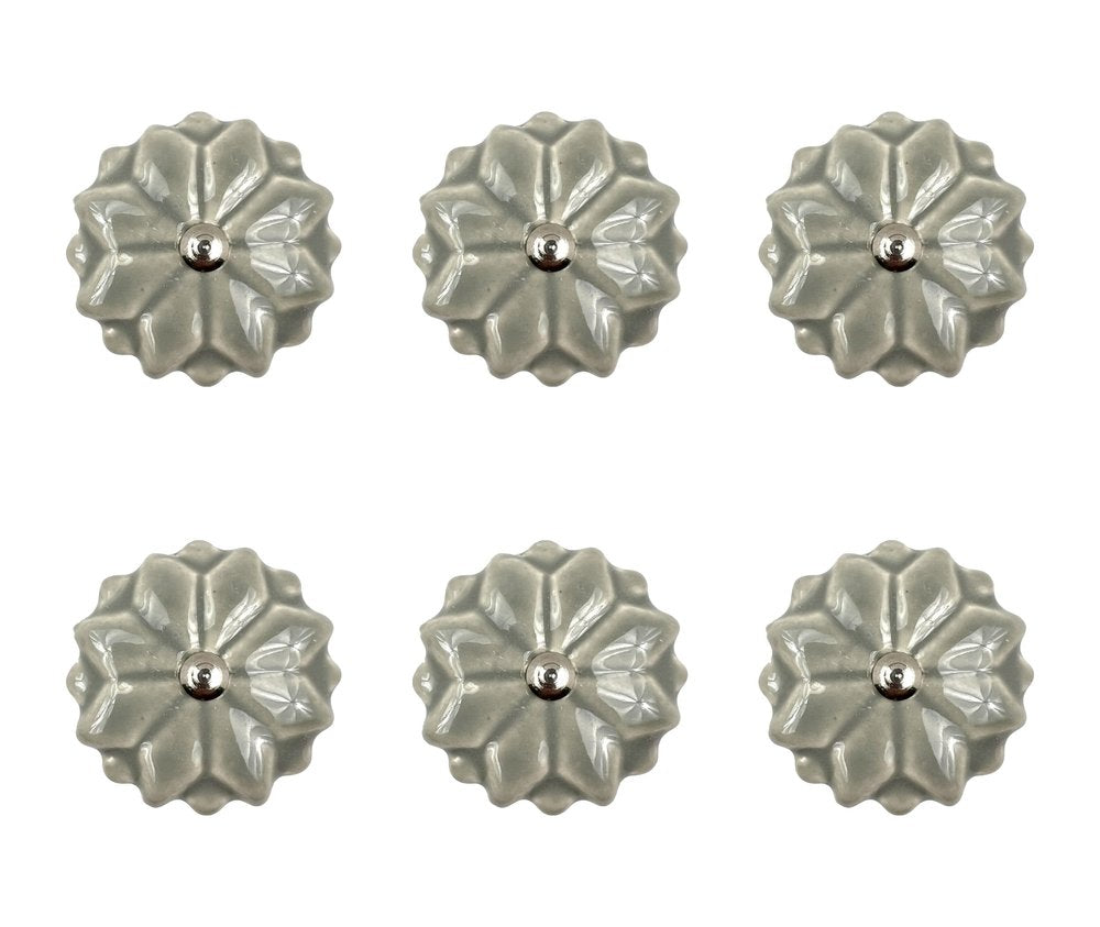 Set of Six Gray Ceramic Drawer Pull Knobs