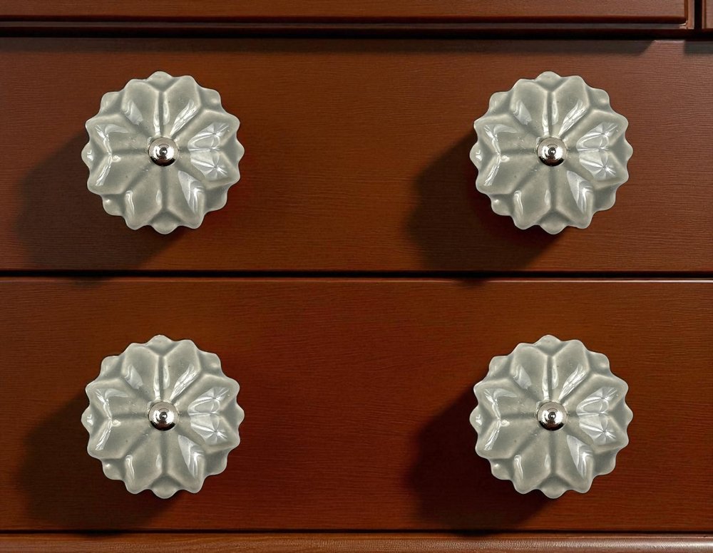 Set of Six Gray Ceramic Drawer Pull Knobs
