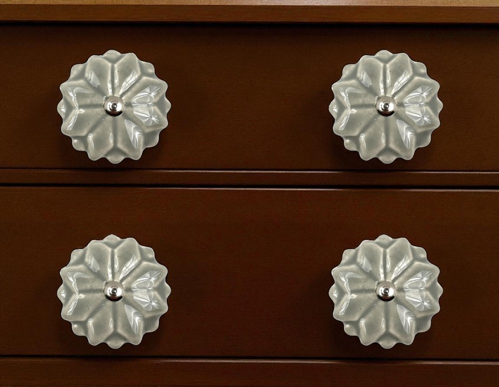 Set of Six Gray Ceramic Drawer Pull Knobs