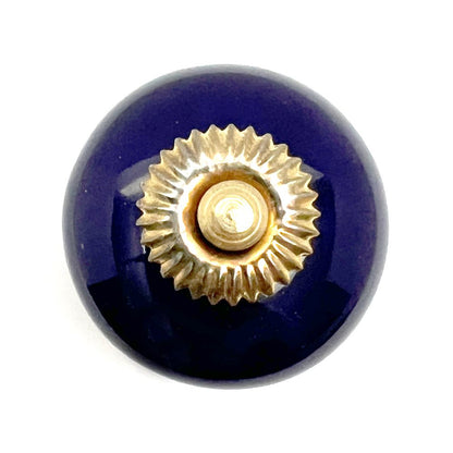 Set of Six Cobalt And Gold Ceramic Drawer Pull Knobs