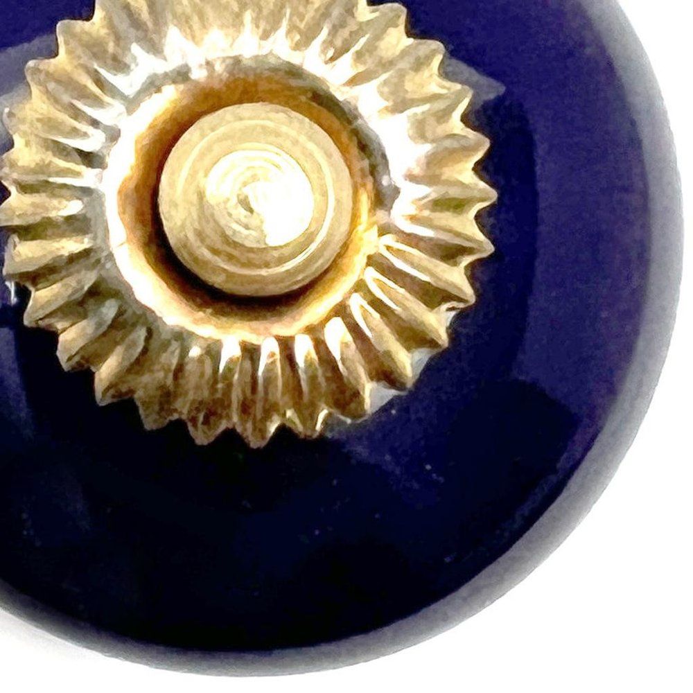 Set of Six Cobalt And Gold Ceramic Drawer Pull Knobs