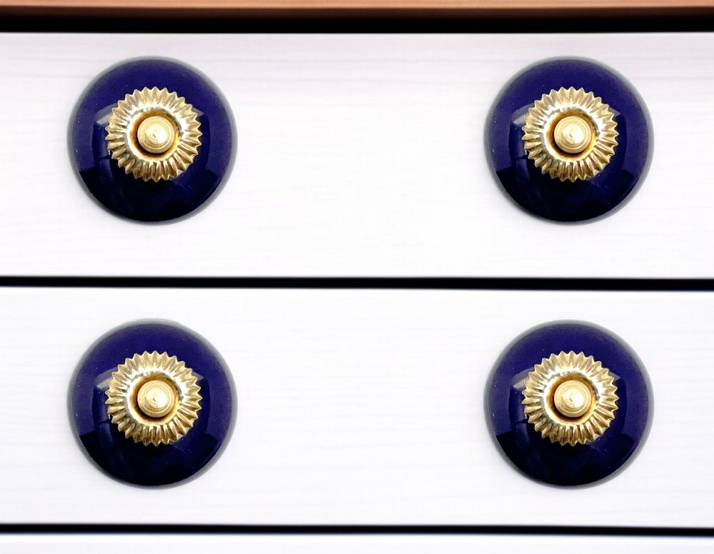 Set of Six Cobalt And Gold Ceramic Drawer Pull Knobs