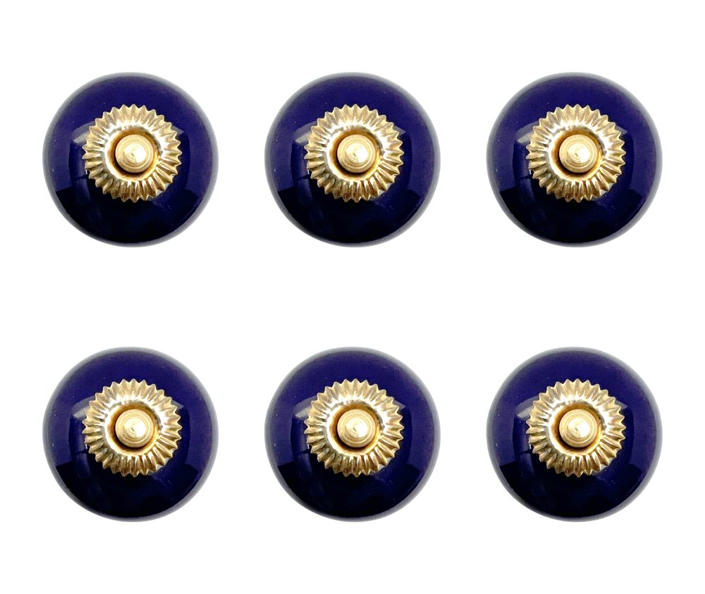 Set of Six Cobalt And Gold Ceramic Drawer Pull Knobs