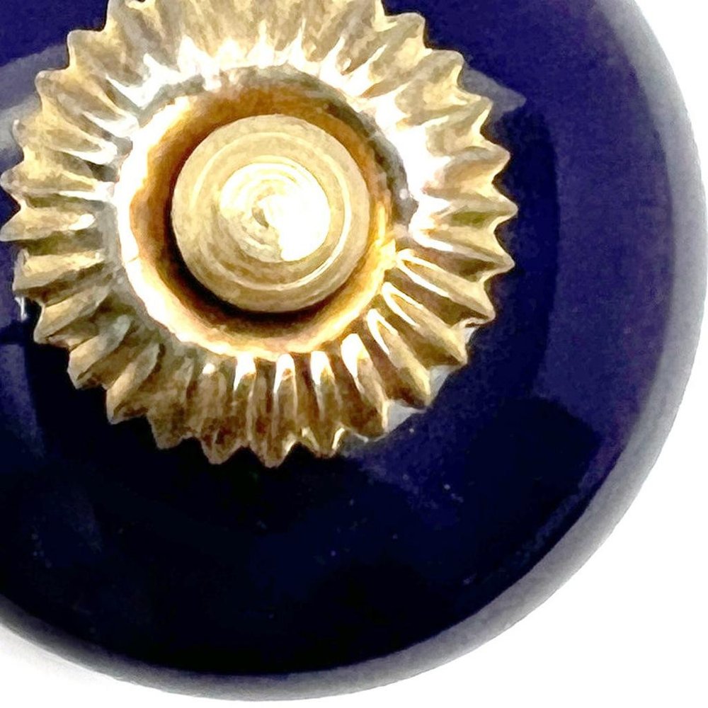 Set of Six Cobalt And Gold Ceramic Drawer Pull Knobs