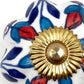 Set of Six Blue Red And White Floral Knob Ceramic Drawer Pull Knobs