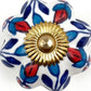 Set of Six Blue Red And White Floral Knob Ceramic Drawer Pull Knobs
