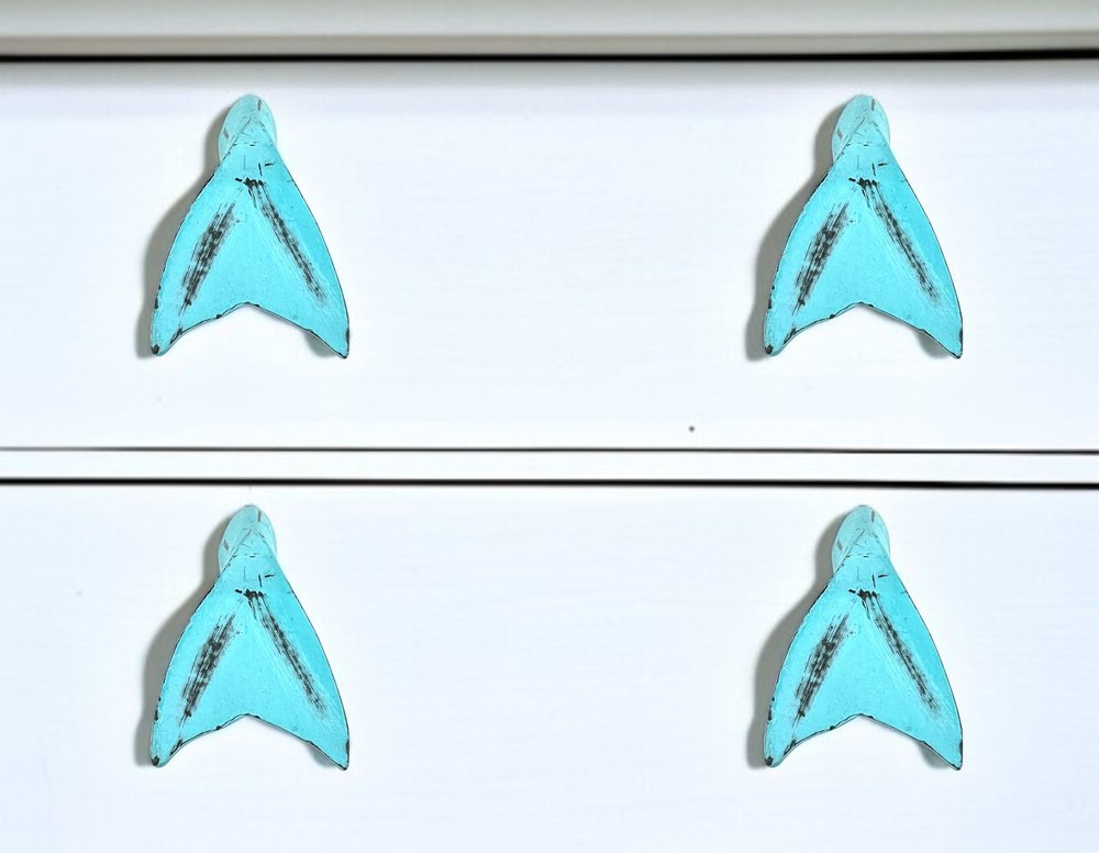 Set of Six Aqua Novelty Knob Metal Drawer Pull Knobs