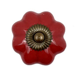 Set of Six Red Floral Knob Ceramic Drawer Pull Knobs