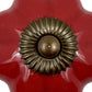 Set of Six Red Floral Knob Ceramic Drawer Pull Knobs