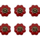 Set of Six Red Floral Knob Ceramic Drawer Pull Knobs