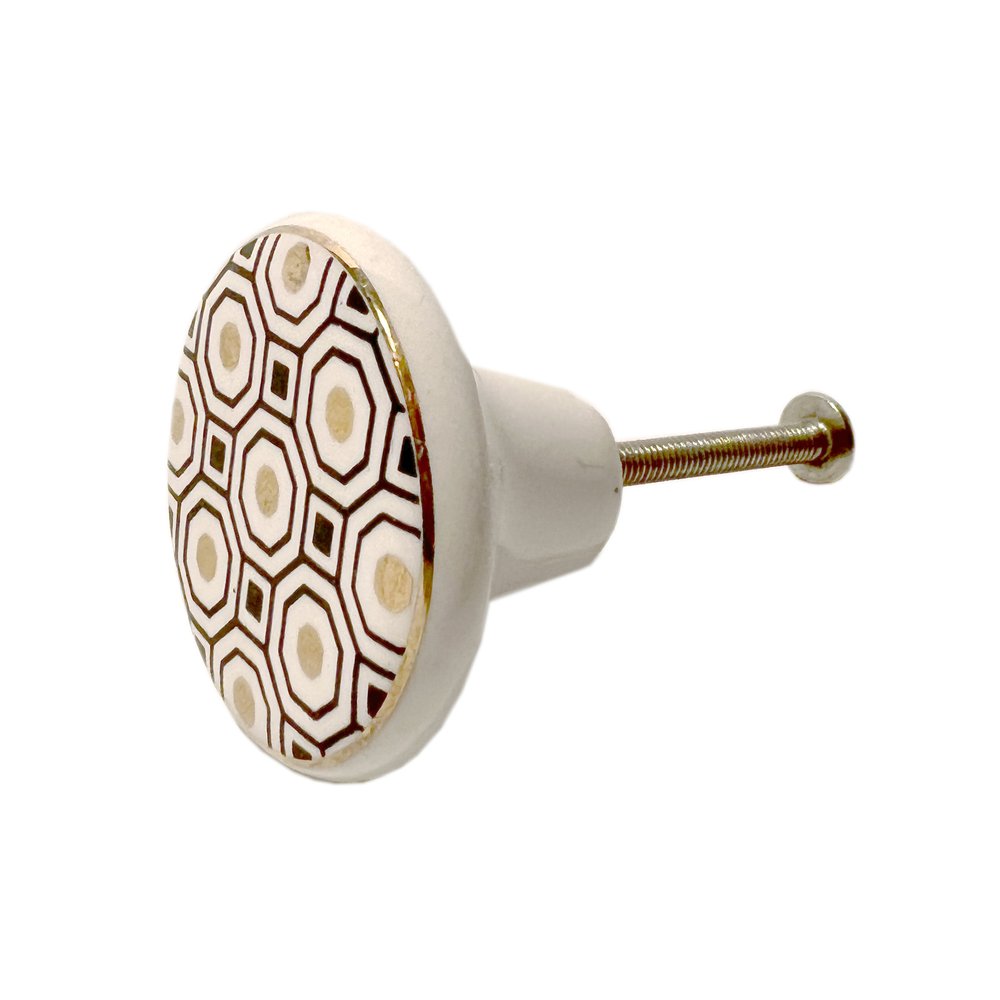 Set of Six Gold Silver And White Geometric Ceramic Drawer Pull Knobs