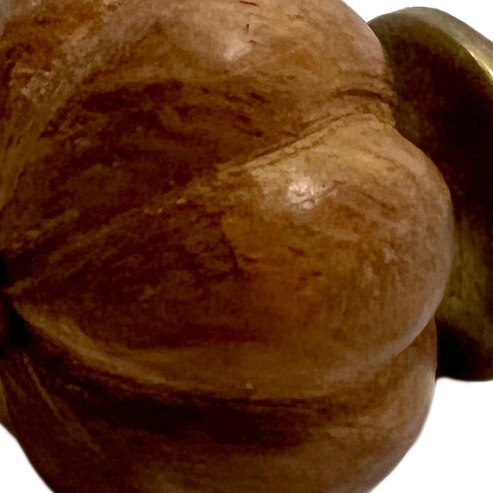 Set of Six Brown Floral Knob Wood Drawer Pull Knobs