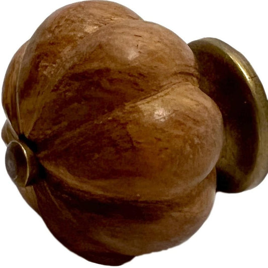 Set of Six Brown Floral Knob Wood Drawer Pull Knobs