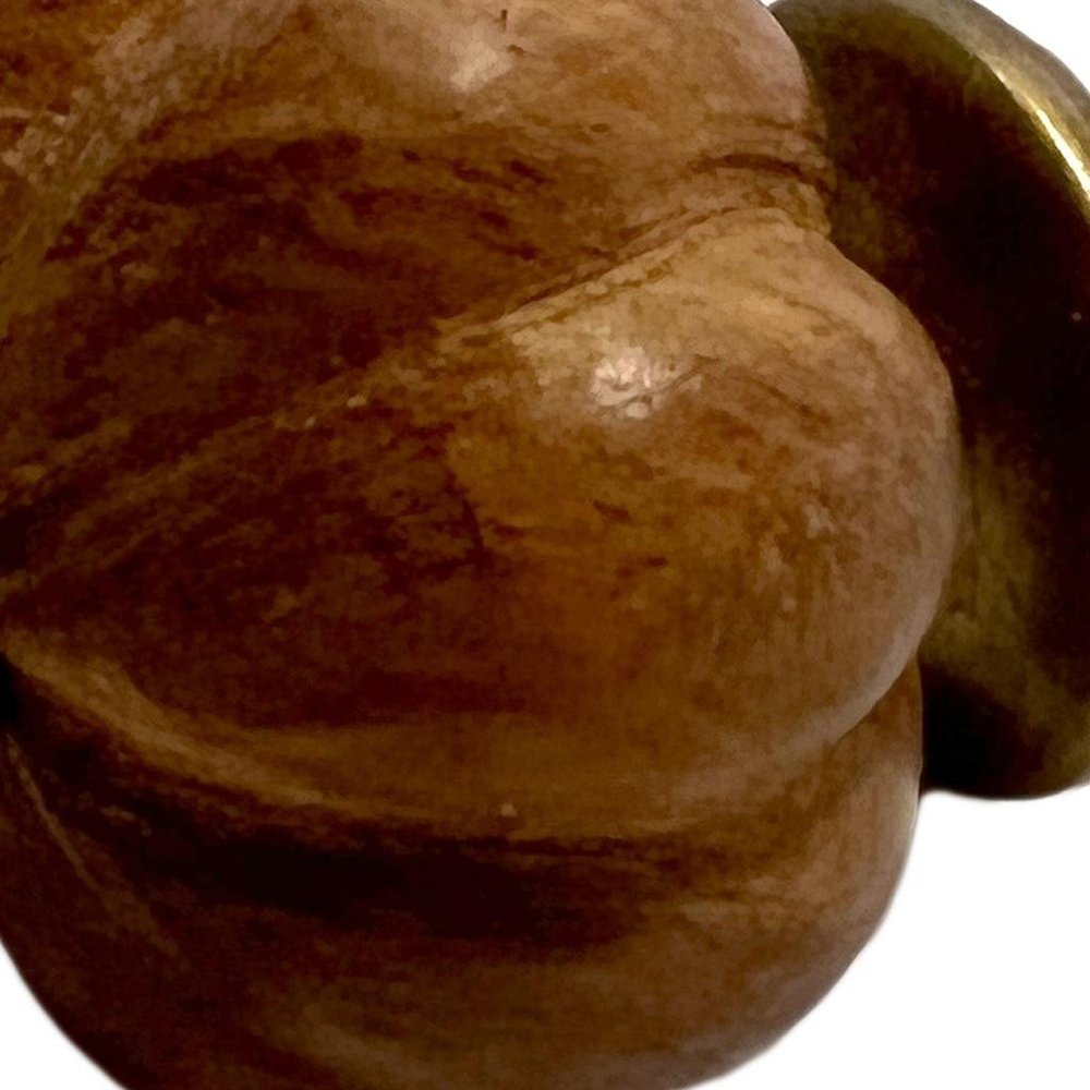 Set of Six Brown Floral Knob Wood Drawer Pull Knobs