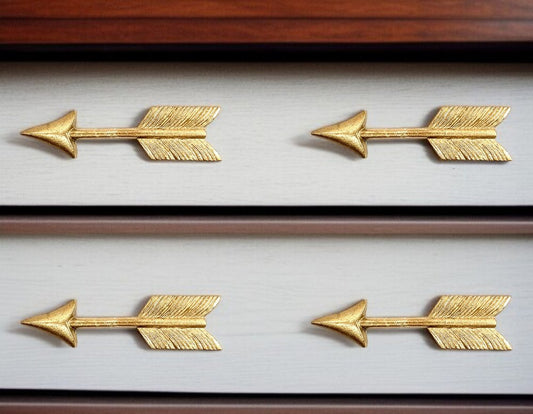 Set of Six Brass Cast Aluminum Arrow Drawer Pull Knobs