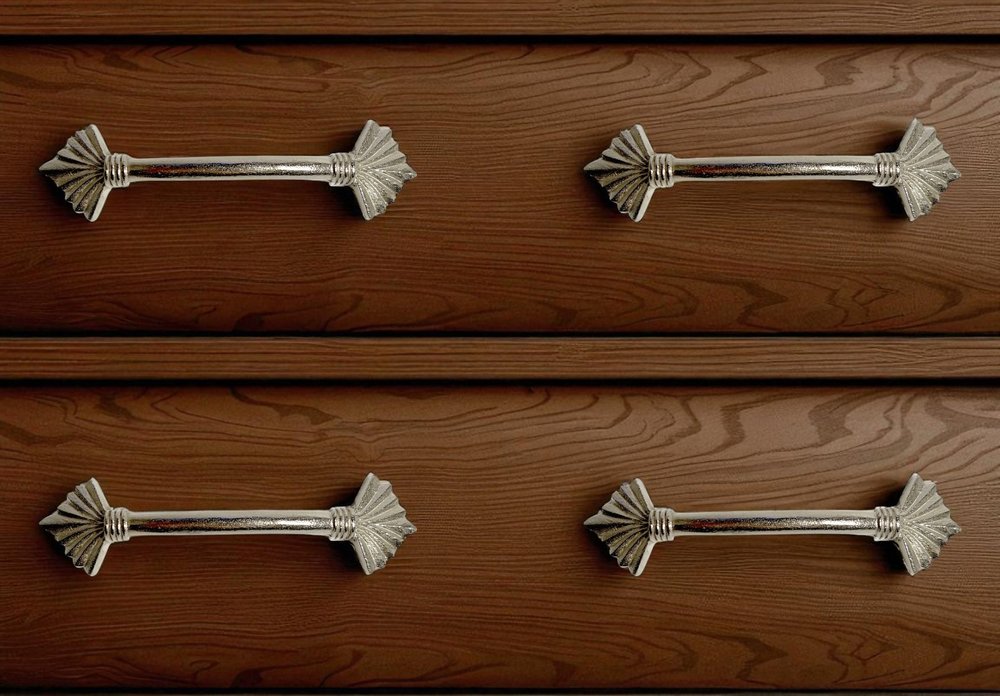 Set of Six Silver Metal Drawer Pull Knobs