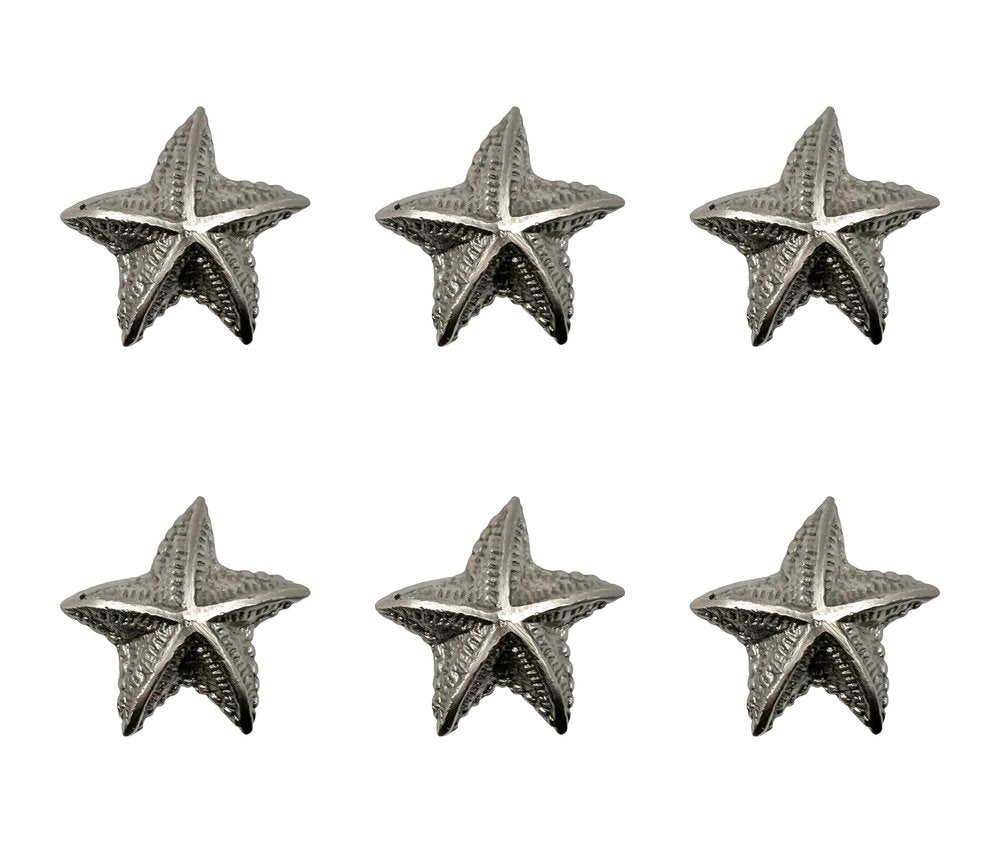 Set of Six Silver Starfish Knob Iron Drawer Pull Knobs