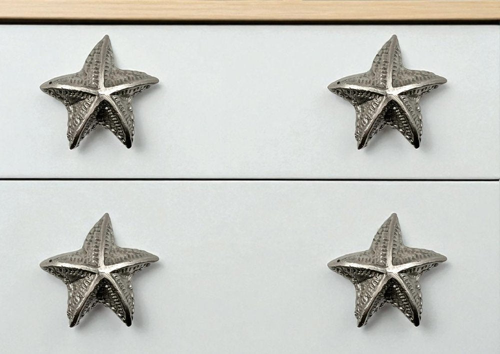 Set of Six Silver Starfish Knob Iron Drawer Pull Knobs