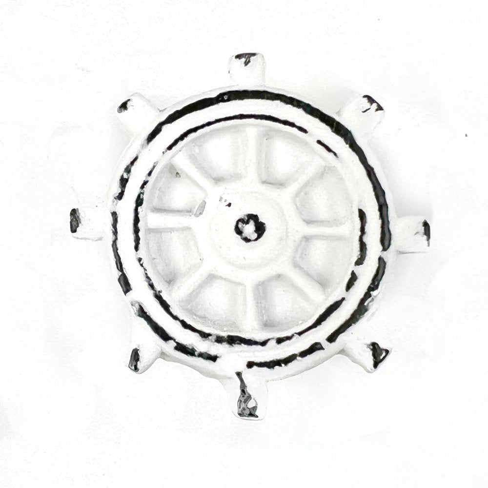 Set of Six White Iron Drawer Pull Knobs