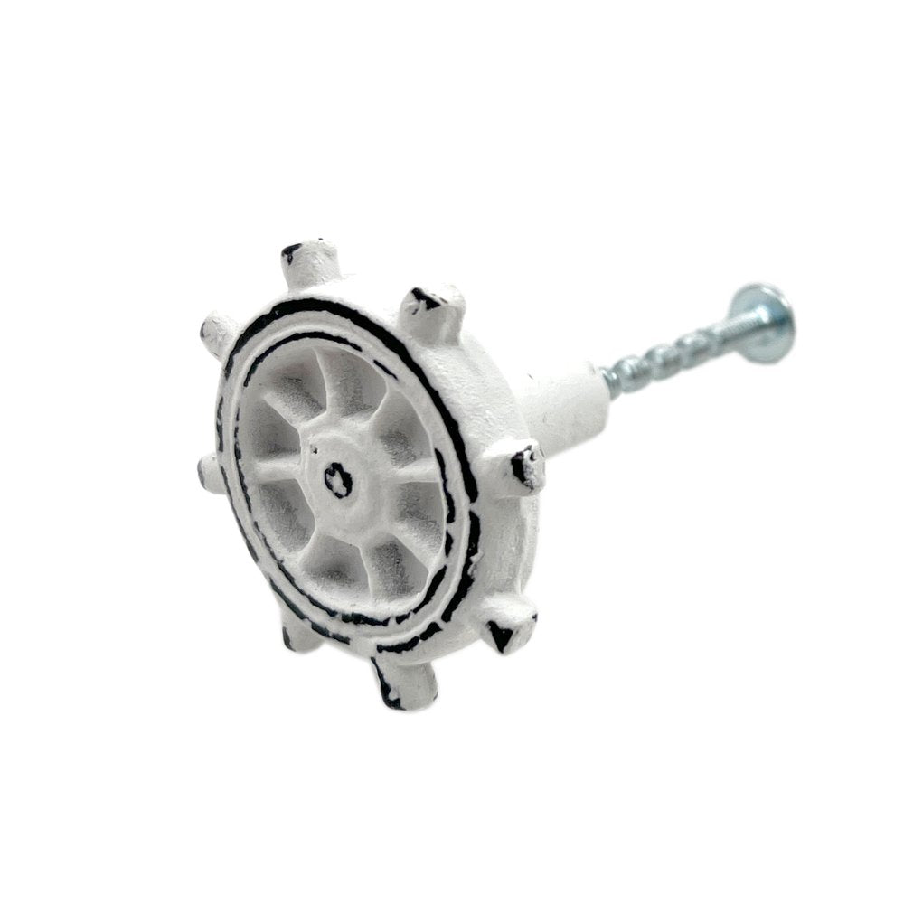 Set of Six White Iron Drawer Pull Knobs