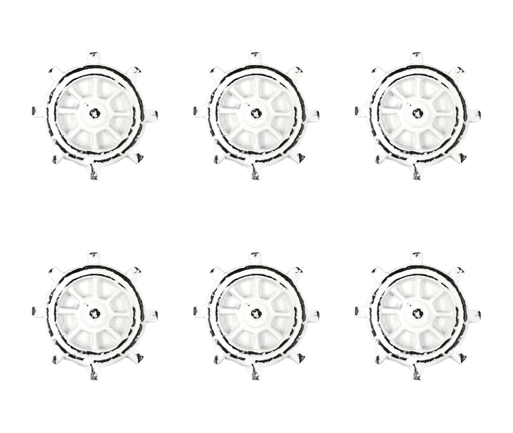 Set of Six White Iron Drawer Pull Knobs