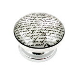 Set of Six White Poetic Script Ceramic Drawer Pull Knobs