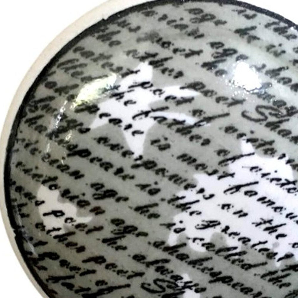 Set of Six White Poetic Script Ceramic Drawer Pull Knobs