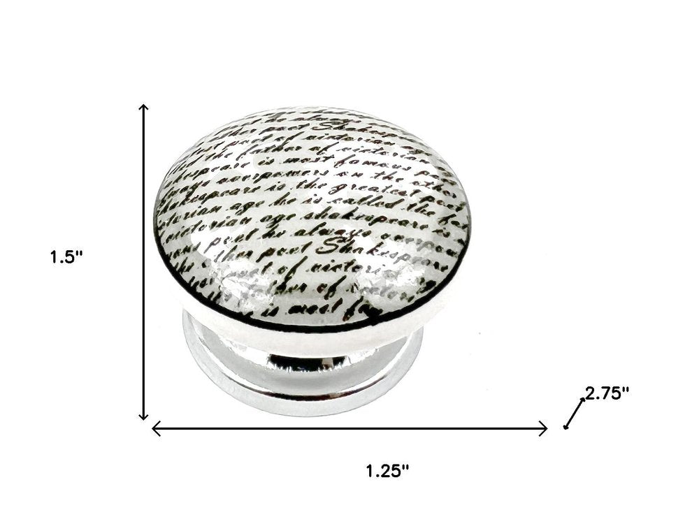 Set of Six White Poetic Script Ceramic Drawer Pull Knobs