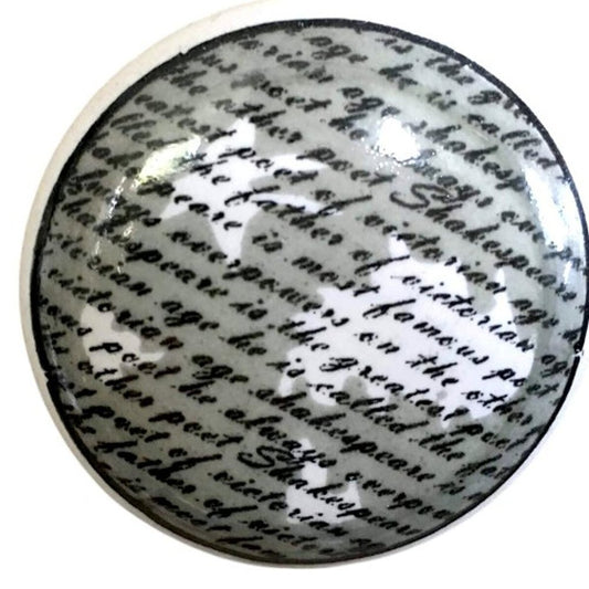 Set of Six White Poetic Script Ceramic Drawer Pull Knobs