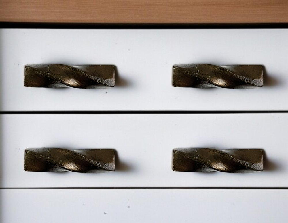 Set of Six Bronze Rectangle Knob Geometric Cast Aluminum Drawer Pull Knobs