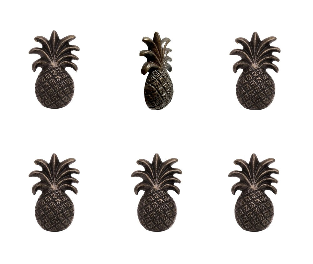 Set of Six Antiqued Bronze Pineapple Knob Metal Drawer Pull Knobs