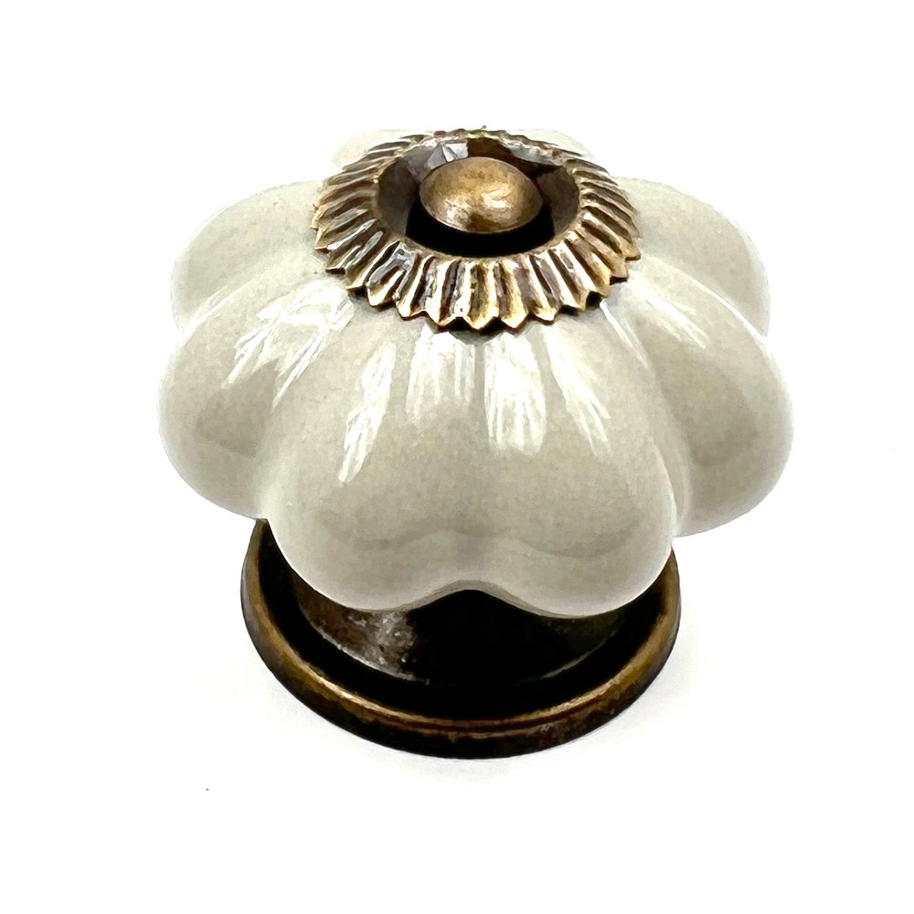 Set of Six Gray Floral Knob Ceramic Drawer Pull Knobs