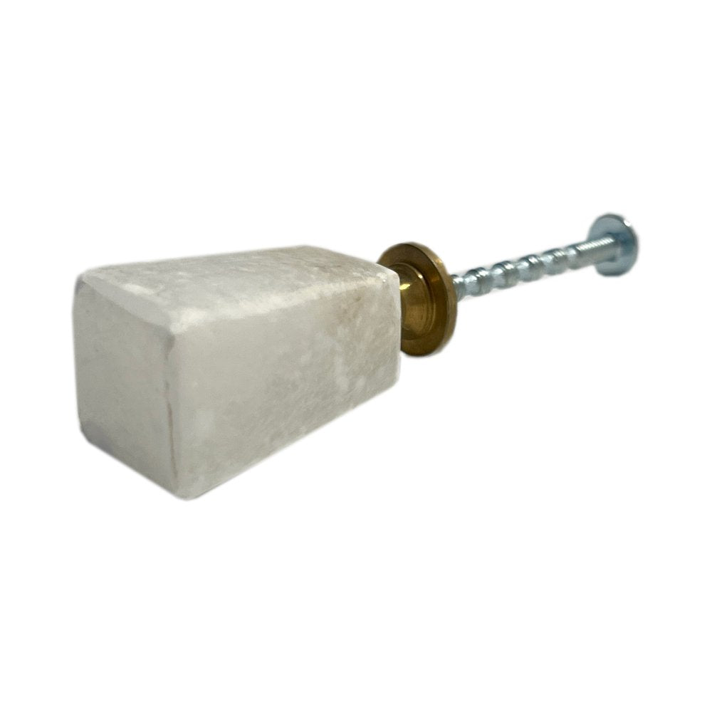 Set of Six White Cylindrical Knob Stone Drawer Pull Knobs