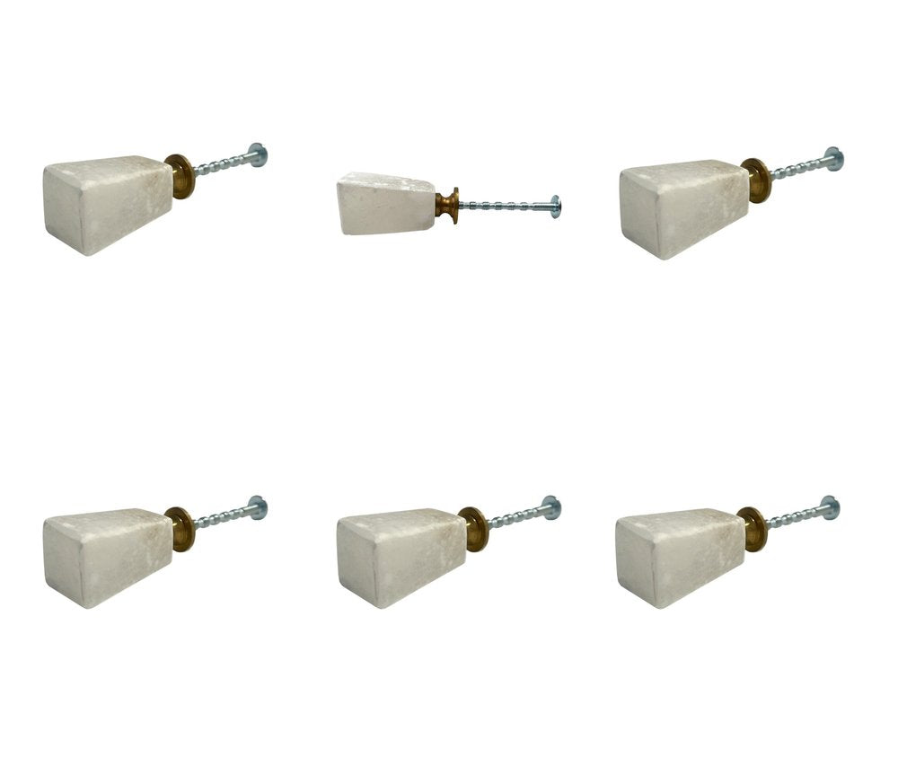 Set of Six White Cylindrical Knob Stone Drawer Pull Knobs