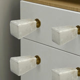 Set of Six White Cylindrical Knob Stone Drawer Pull Knobs