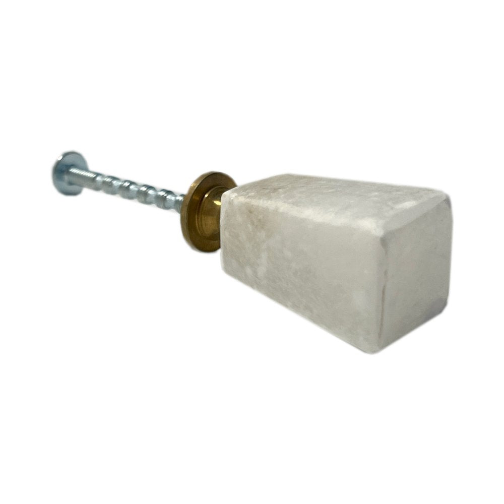 Set of Six White Cylindrical Knob Stone Drawer Pull Knobs