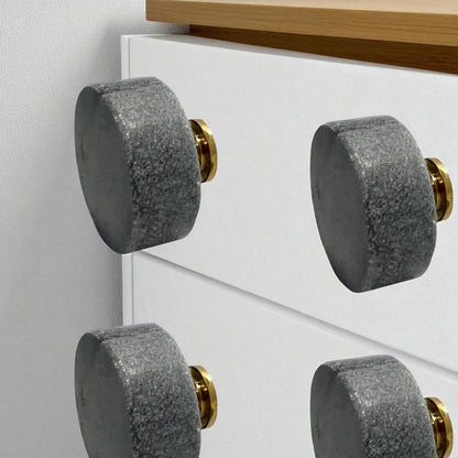 Set of Six Gray Disc Knob Stone Drawer Pull Knobs